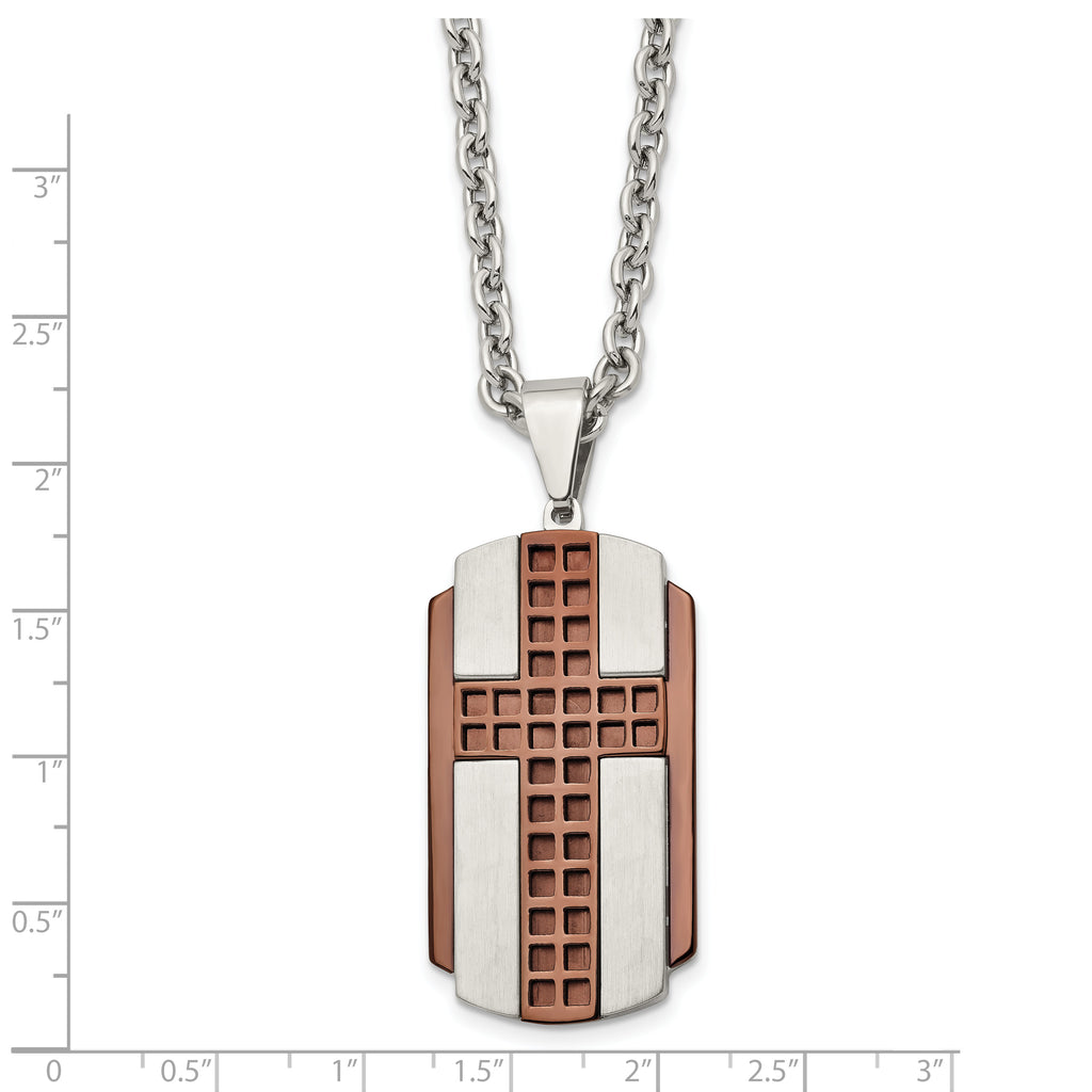 Brown IP-Plated Cross Necklace in Stainless Steel
