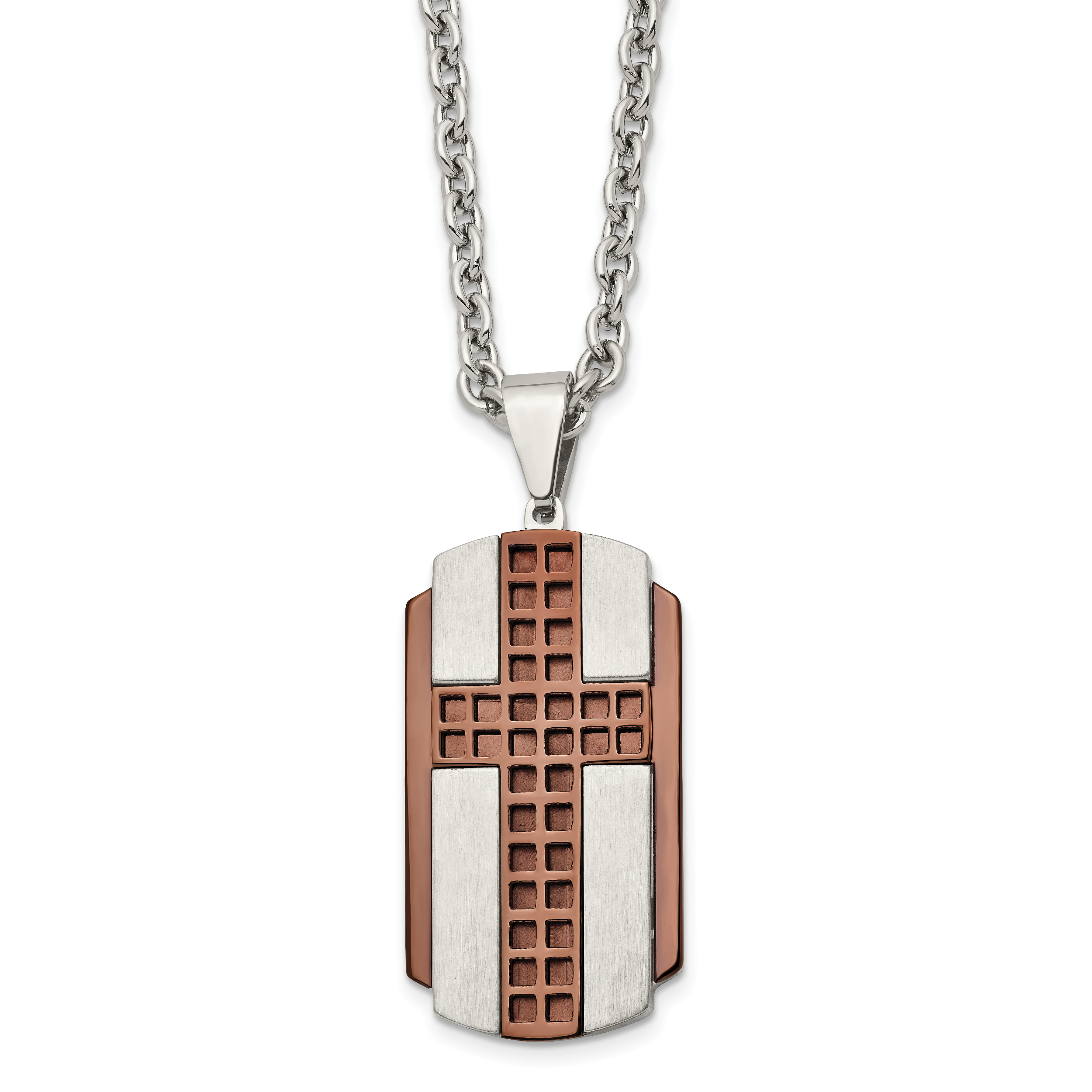 Stainless Steel Brushed & Polished Brown IP-plated Cross 24in Necklace Main image