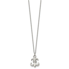 Stainless Steel Polished Fleur de lis 18.75in w/2 ext Necklace