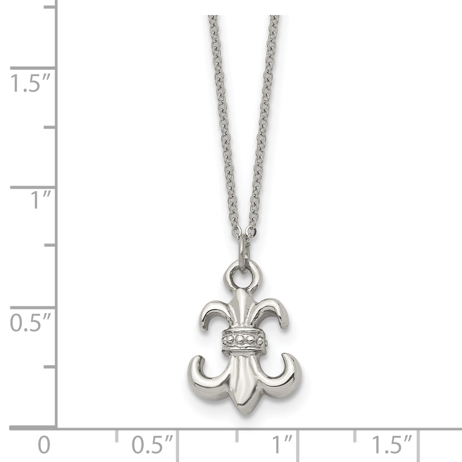 Stainless Steel Polished Fleur de lis 18.75in w/2 ext Necklace