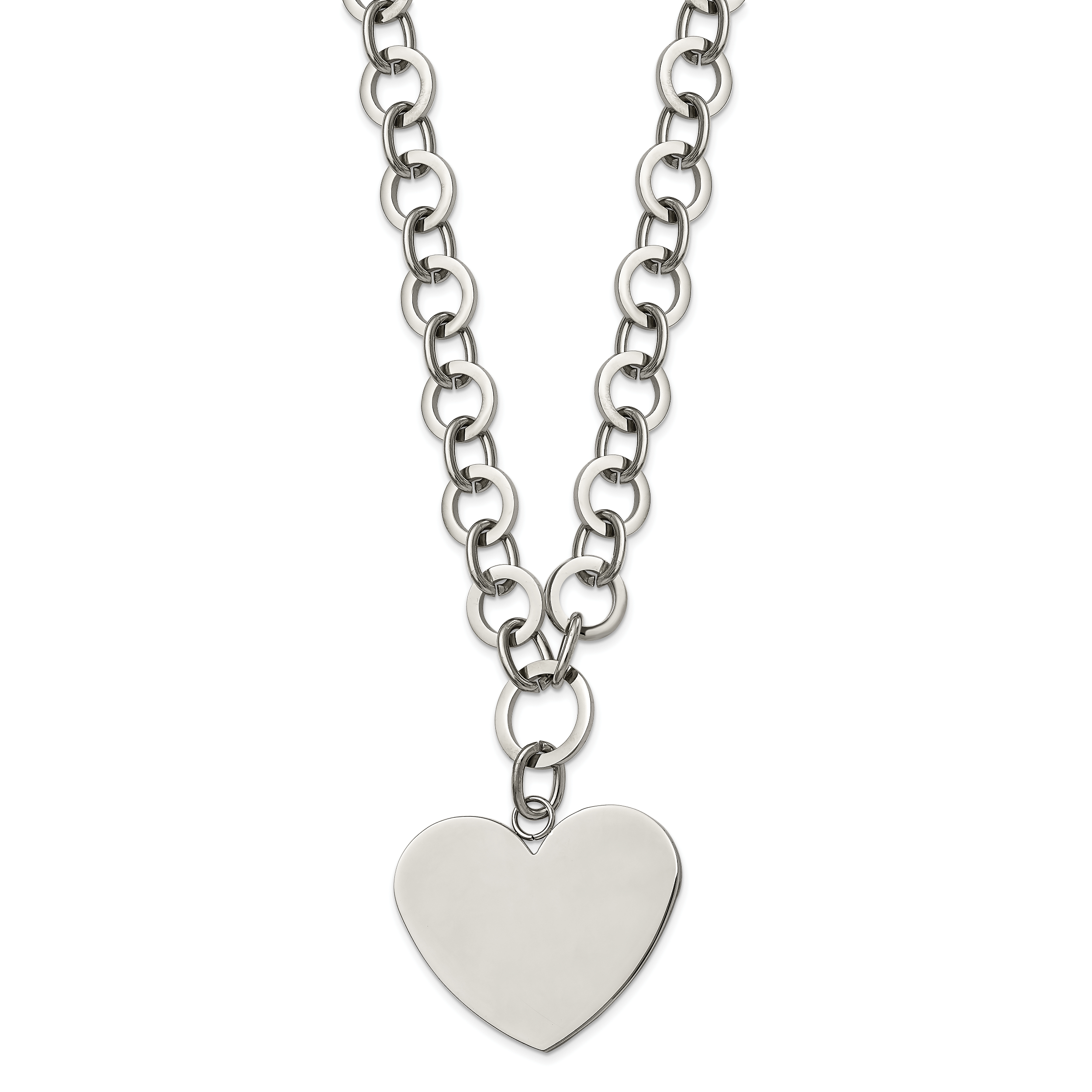 Stainless Steel Polished Large Heart 17.25in w/1.75in ext Necklace Secondary image