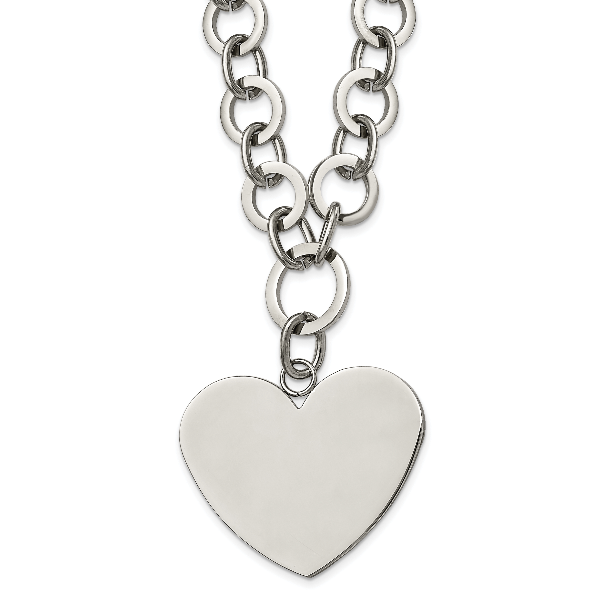 Stainless Steel Polished Large Heart 17.25in w/1.75in ext Necklace Main image