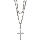 Cross & Crystal Two-Strand Beaded Necklace in Stainless Steel