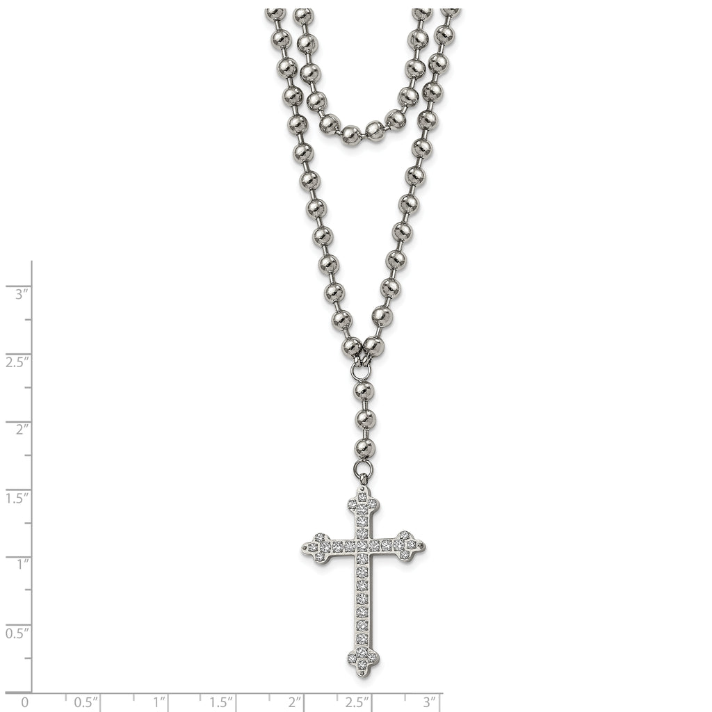 Cross & Crystal Two-Strand Beaded Necklace in Stainless Steel