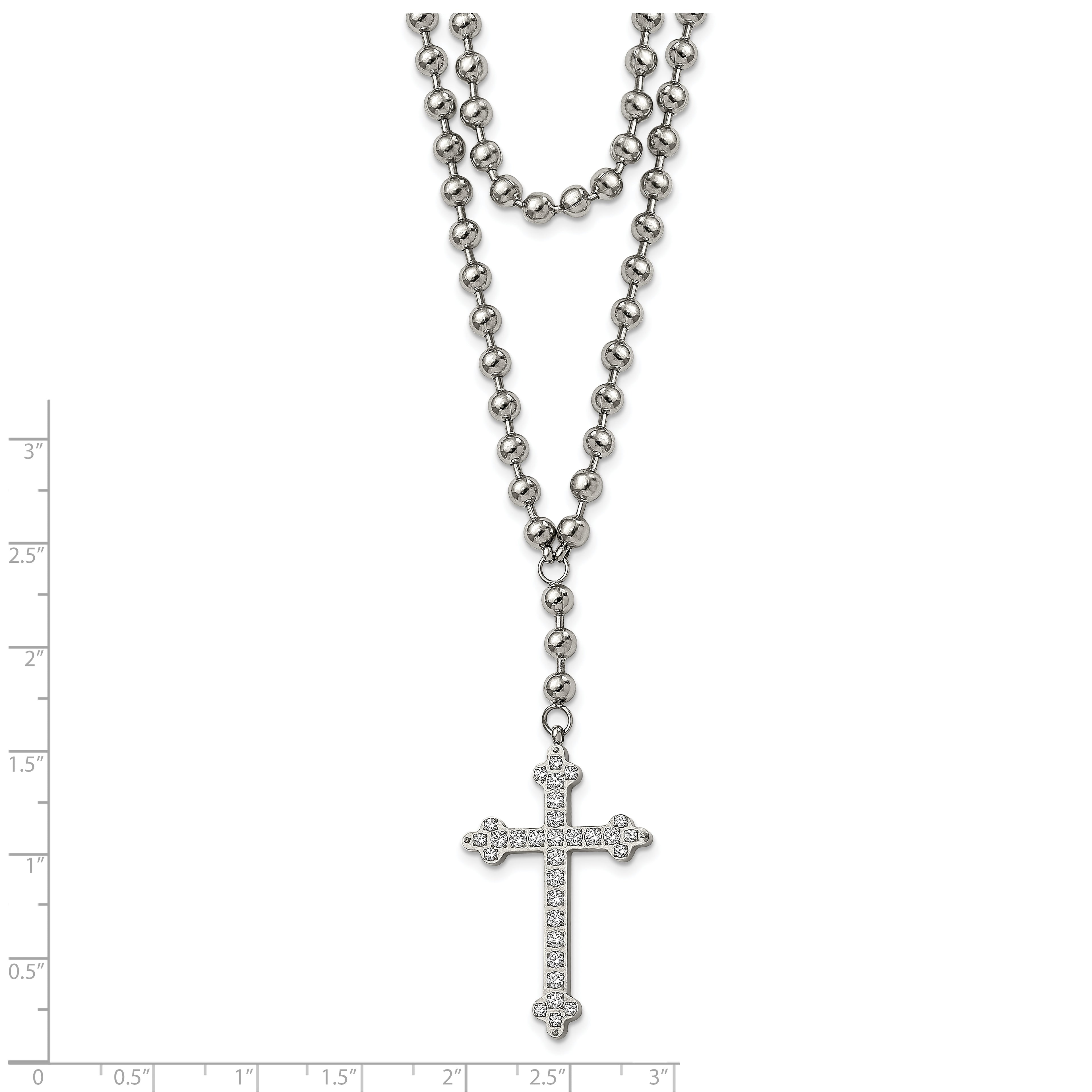 Cross & Crystal Two-Strand Beaded Necklace in Stainless Steel