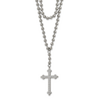 Stainless Steel Polished Cross w/Crystal Two Strand Beaded 16in Necklace