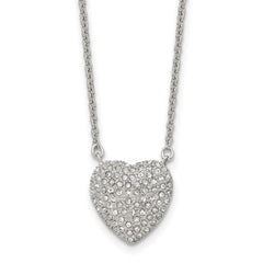 Chisel Stainless Steel Polished with Preciosa Crystal Heart on a 16 inch Cable Chain with a 2 inch Extension Necklace