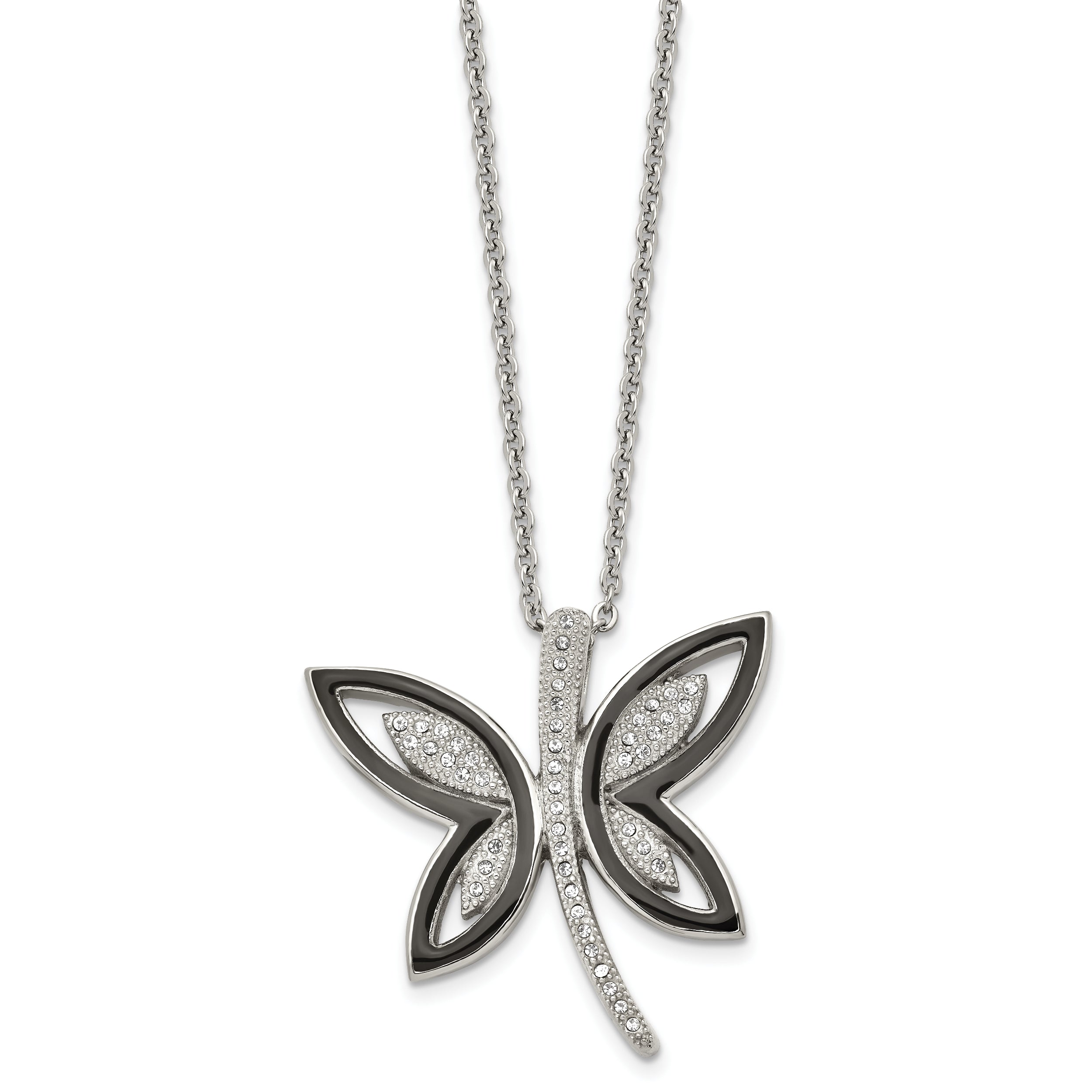 Stainless Steel Polished Enameled w/Preciosa Crystal Butterfly Necklace