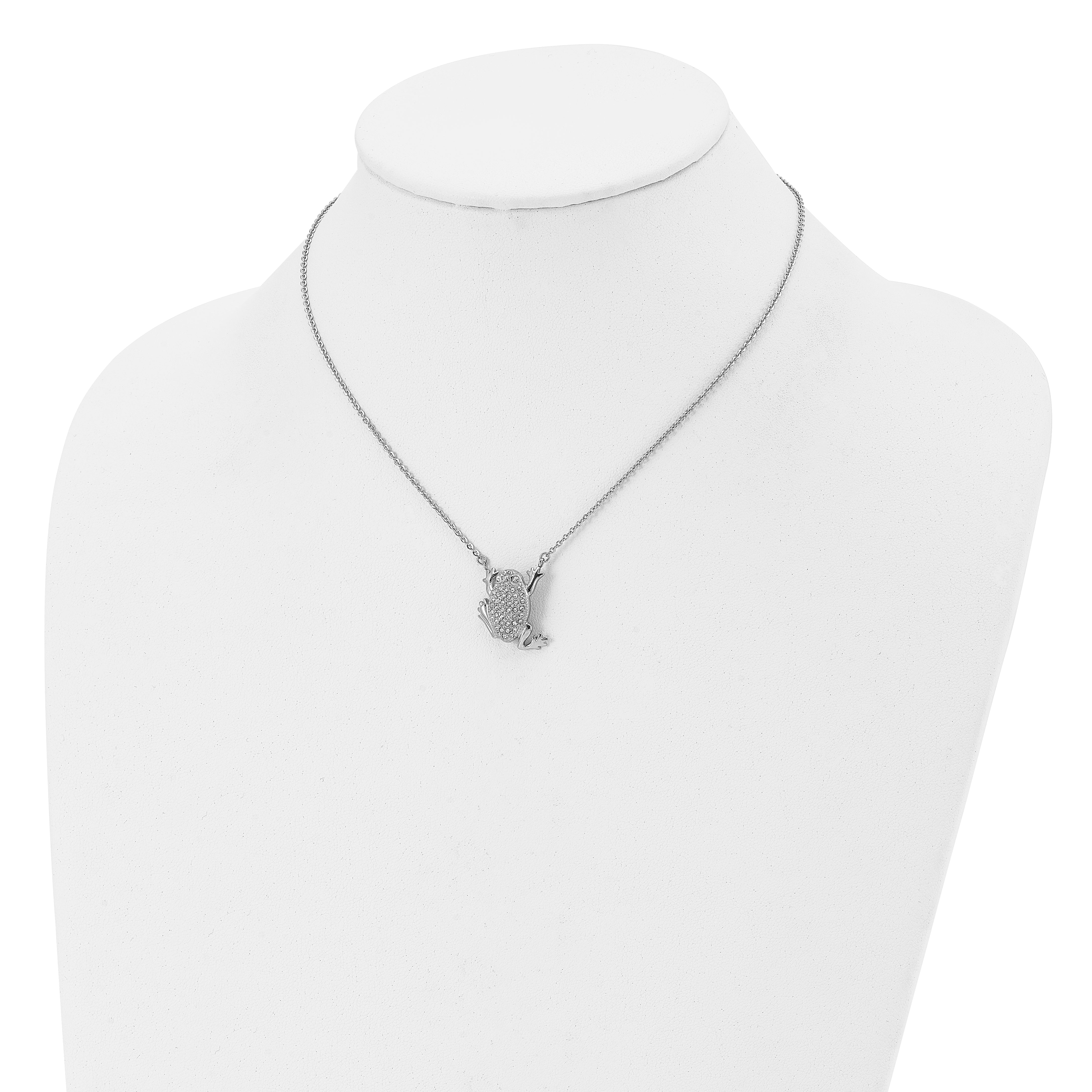 Stainless Steel Polished w/Preciosa Crystal Frog 16in w/2in ext Necklace