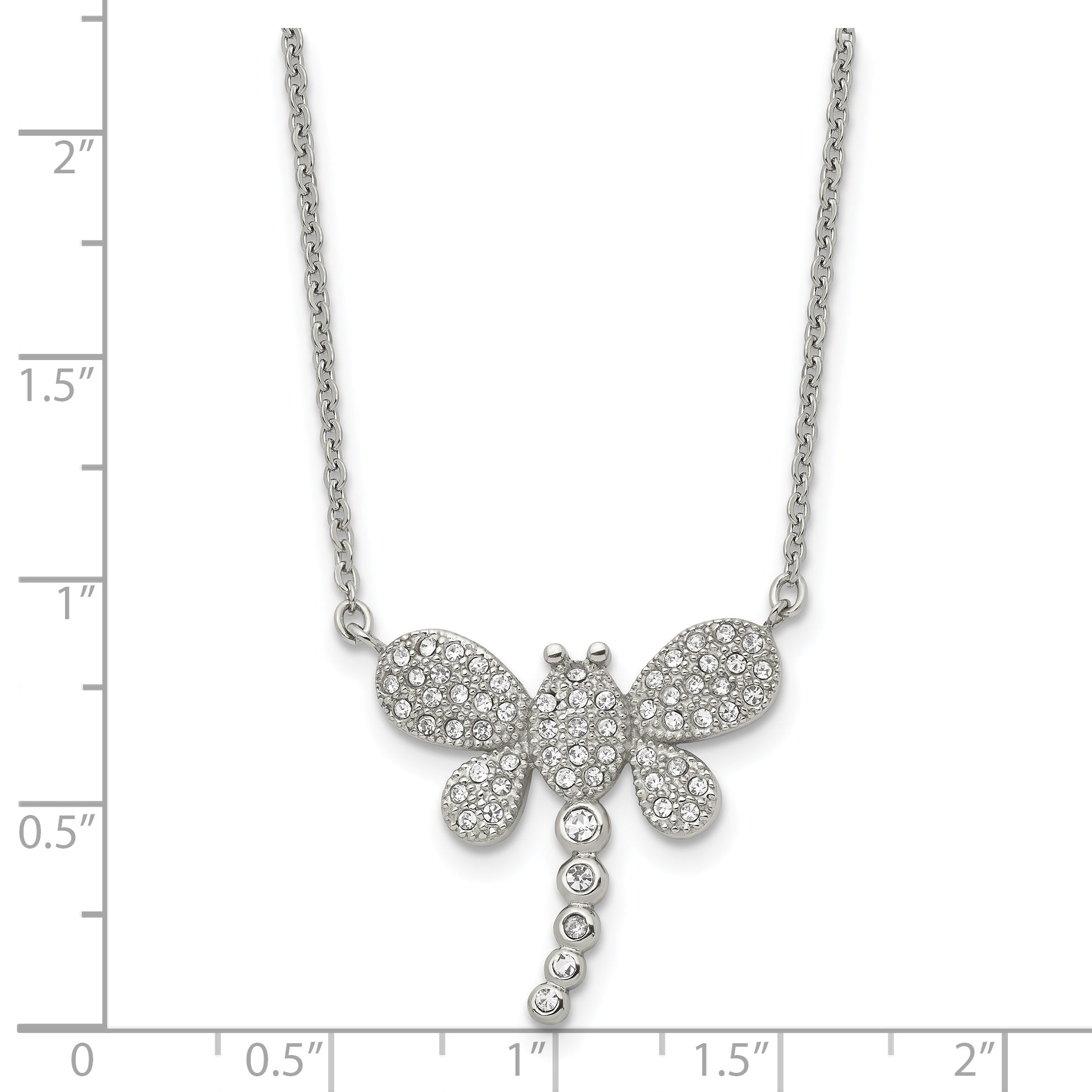 Stainless Steel Polished w/Preciosa Crystal Dragonfly w/2in ext Necklace