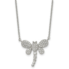 Stainless Steel Polished w/Preciosa Crystal Dragonfly w/2in ext Necklace