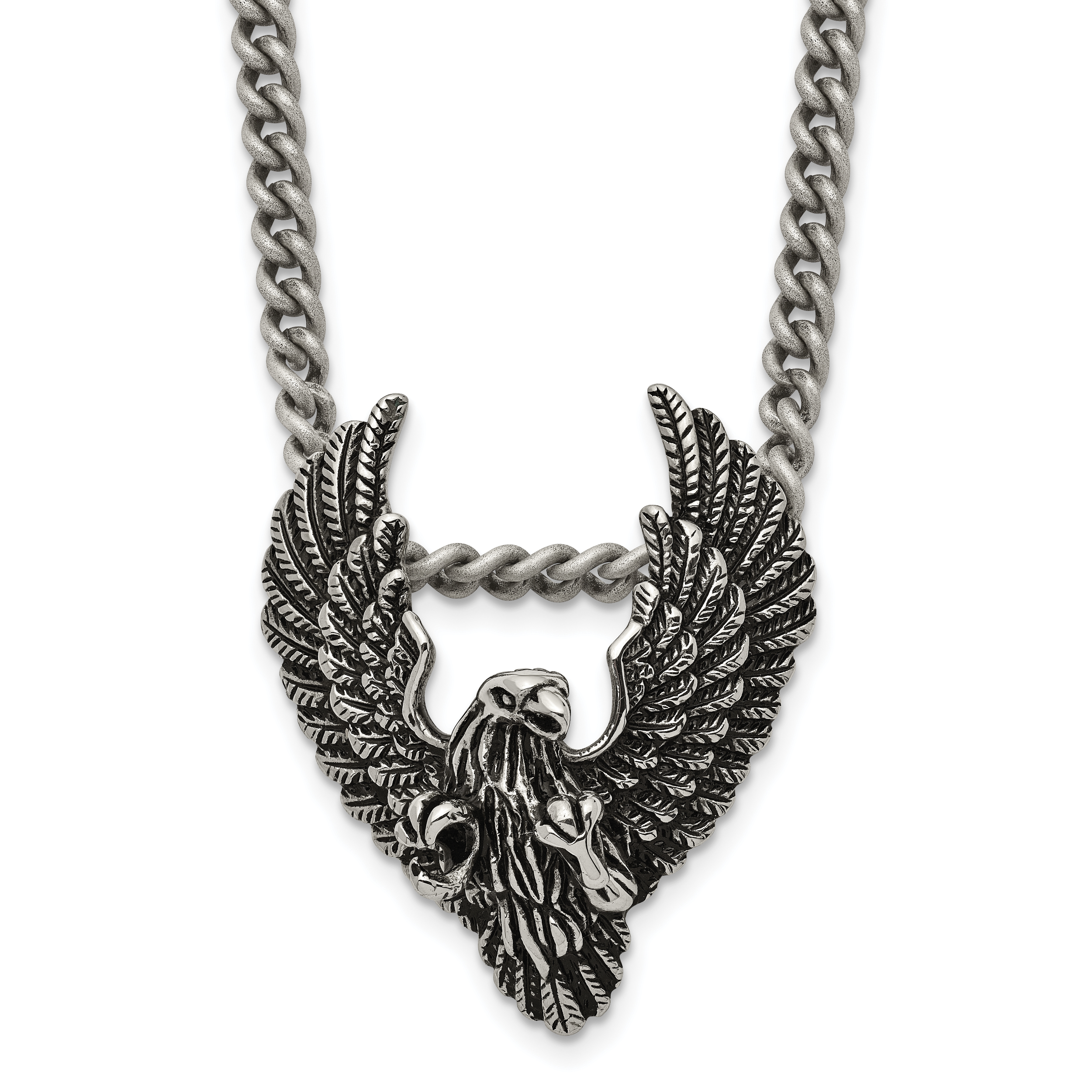 Chisel Stainless Steel Antiqued and Polished Eagle Pendant on a 24 inch Curb Chain Necklace Main image