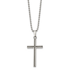 Chisel Stainless Steel Polished and Textured Braided Design Cross Pendant on a 20 inch Ball Chain Necklace