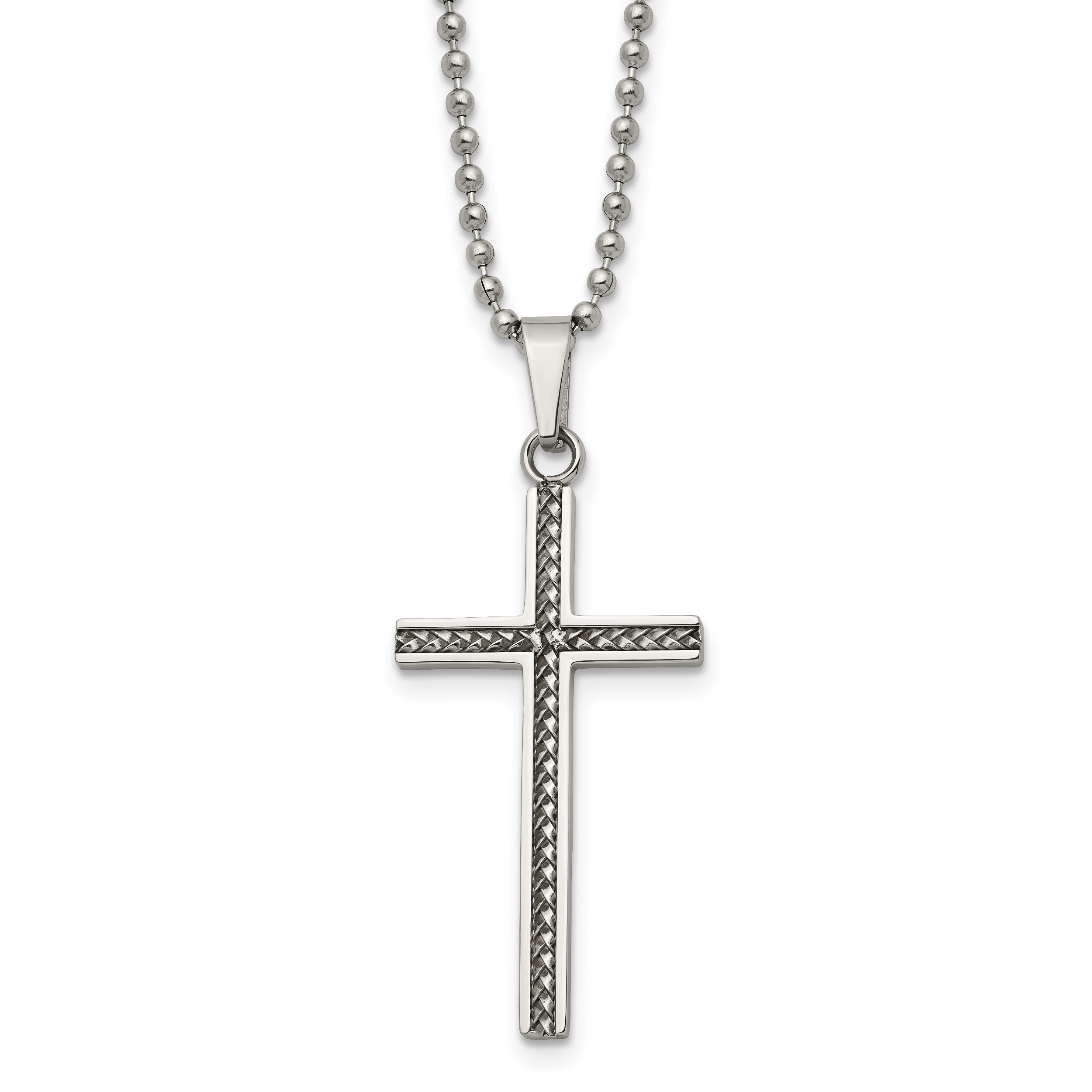 Chisel Stainless Steel Polished and Textured Braided Design Cross Pendant on a 20 inch Ball Chain Necklace Main image