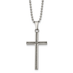 Chisel Stainless Steel Polished and Textured Braided Design Cross Pendant on a 20 inch Ball Chain Necklace