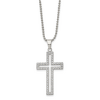 Chisel Stainless Steel Polished with CZ CutoutCross Pendant on a 22 inch Ball Chain Necklace