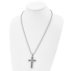 Chisel Stainless Steel Polished Black IP-plated Cable DAD Cross Pendant on a 24 inch Ball Chain Necklace