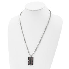 Chisel Stainless Steel Polished Black IP-plated with Black and Red Carbon Fiber Inlay Dog Tag on a 24 inch Ball Chain Necklace