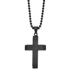 Chisel Stainless Steel Brushed and Polished Black IP-plated Cross Pendant on a 24 inch Ball Chain Necklace