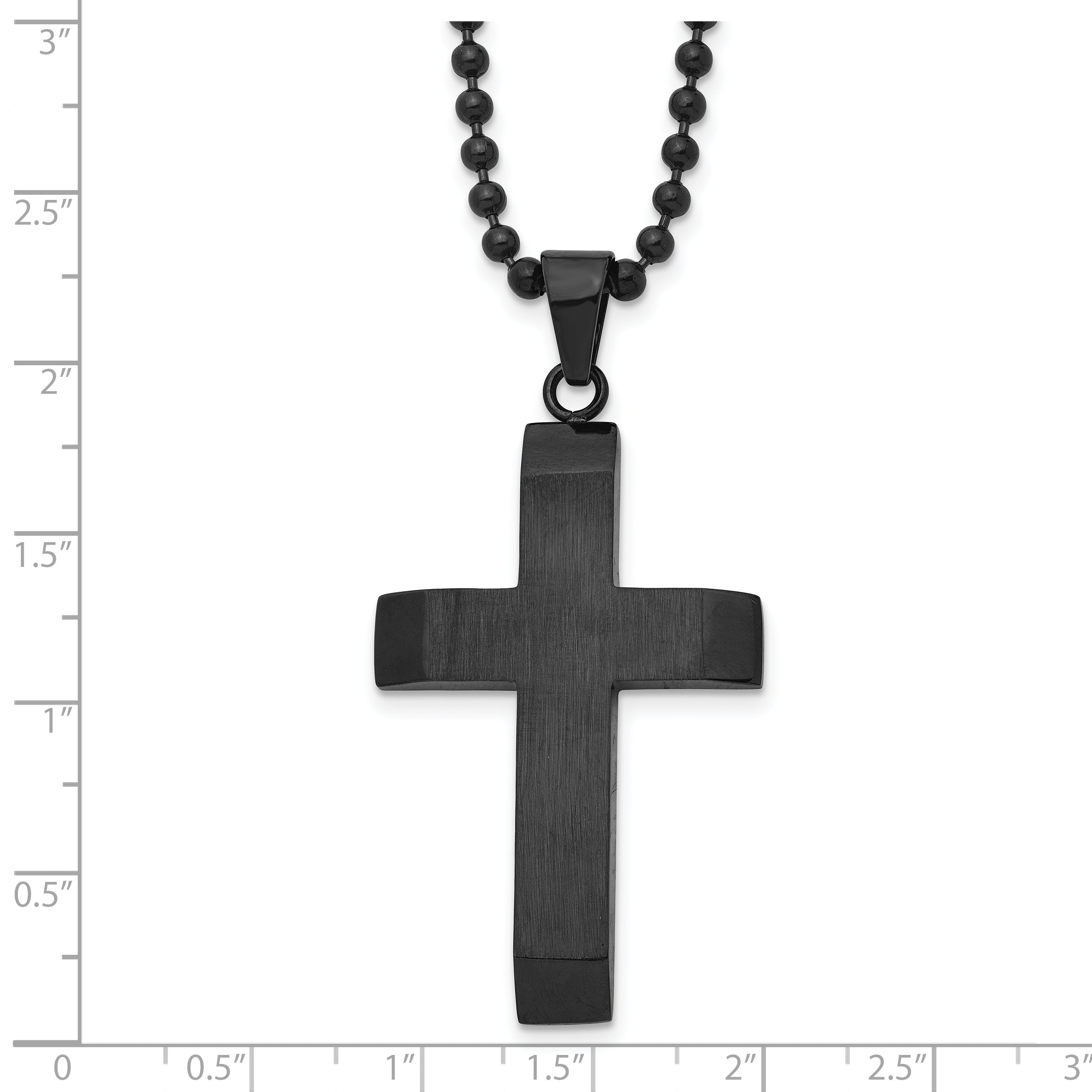 Chisel Stainless Steel Brushed and Polished Black IP-plated Cross Pendant on a 24 inch Ball Chain Necklace