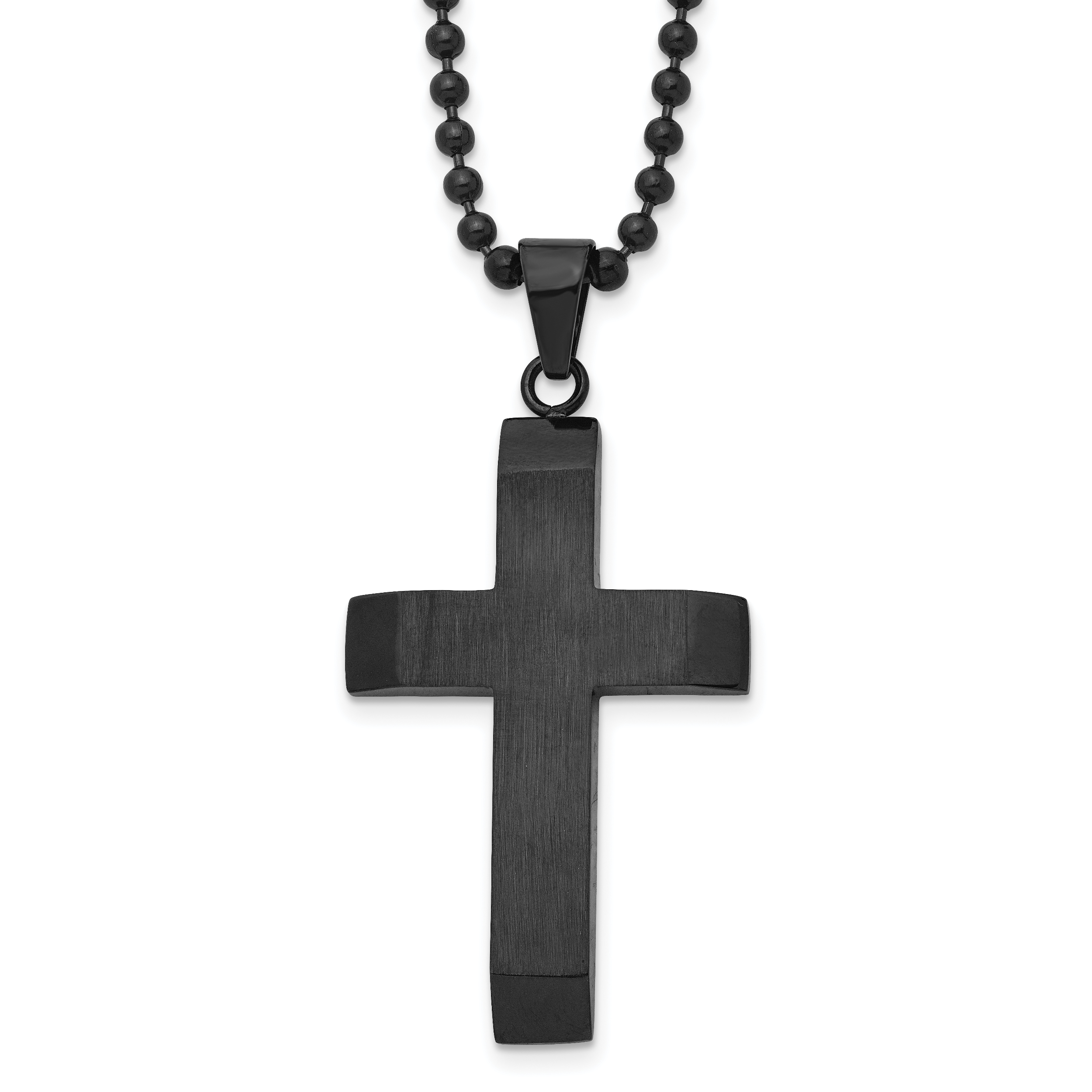 Chisel Stainless Steel Brushed and Polished Black IP-plated Cross Pendant on a 24 inch Ball Chain Necklace Main image