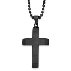 Chisel Stainless Steel Brushed and Polished Black IP-plated Cross Pendant on a 24 inch Ball Chain Necklace