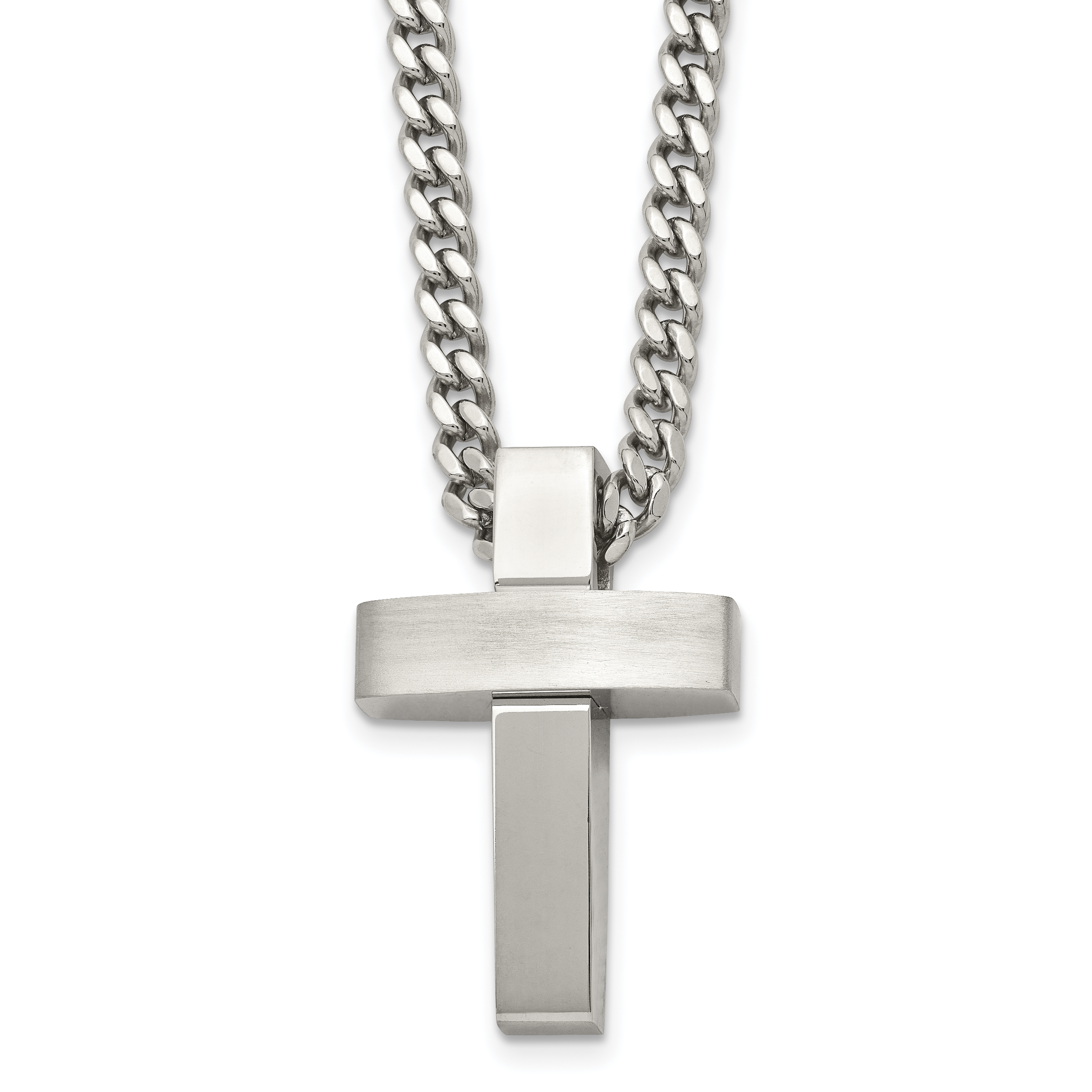 Chisel Stainless Steel Brushed and Polished Cross Pendant on a 20 inch Curb Chain Necklace Main image