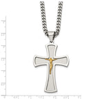 Chisel Stainless Steel Brushed and Polished Yellow IP-plated Crucifix Pendant on a 24 inch Curb Chain Necklace