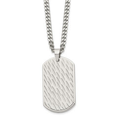 Chisel Stainless Steel Brushed Polished and Textured Dog Tag on a 24 inch Curb Chain Necklace