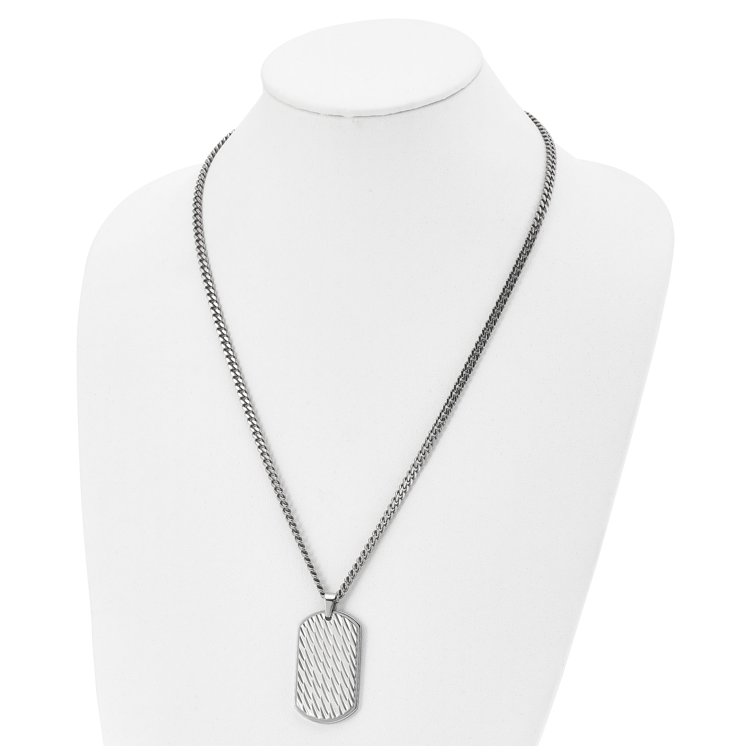 Chisel Stainless Steel Brushed Polished and Textured Dog Tag on a 24 inch Curb Chain Necklace