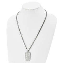 Chisel Stainless Steel Brushed Polished and Textured Dog Tag on a 24 inch Curb Chain Necklace