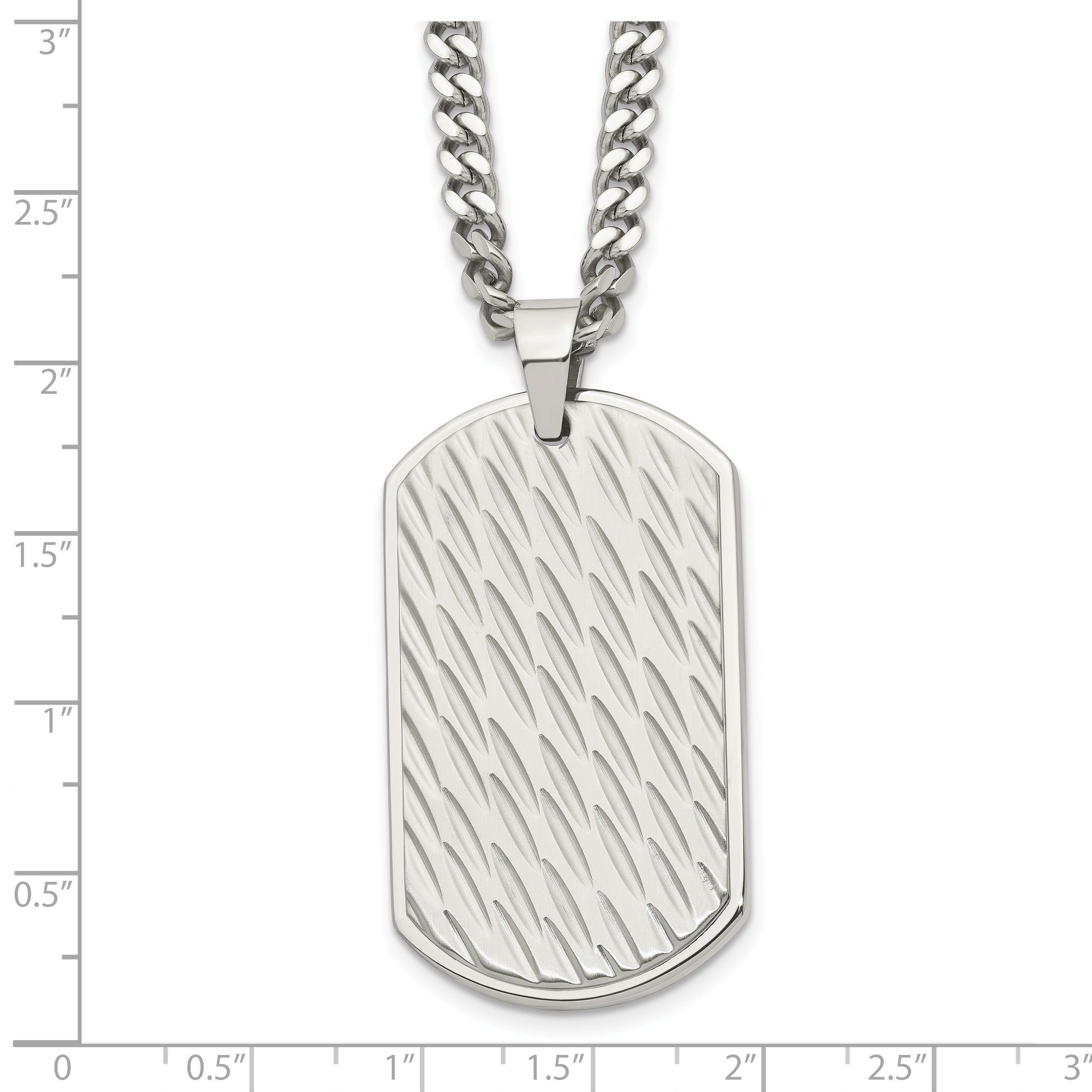 Chisel Stainless Steel Brushed Polished and Textured Dog Tag on a 24 inch Curb Chain Necklace