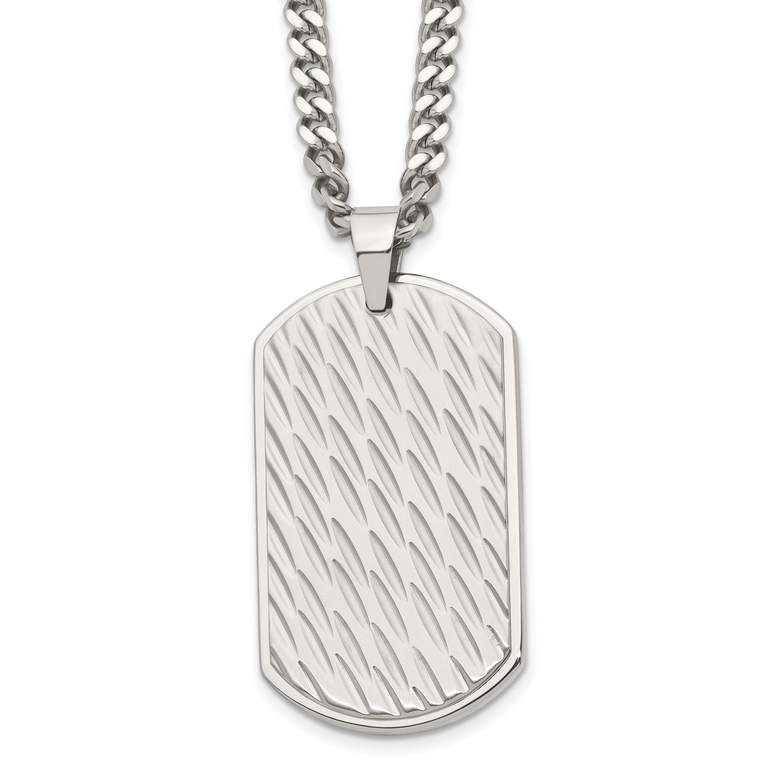 Chisel Stainless Steel Brushed Polished and Textured Dog Tag on a 24 inch Curb Chain Necklace