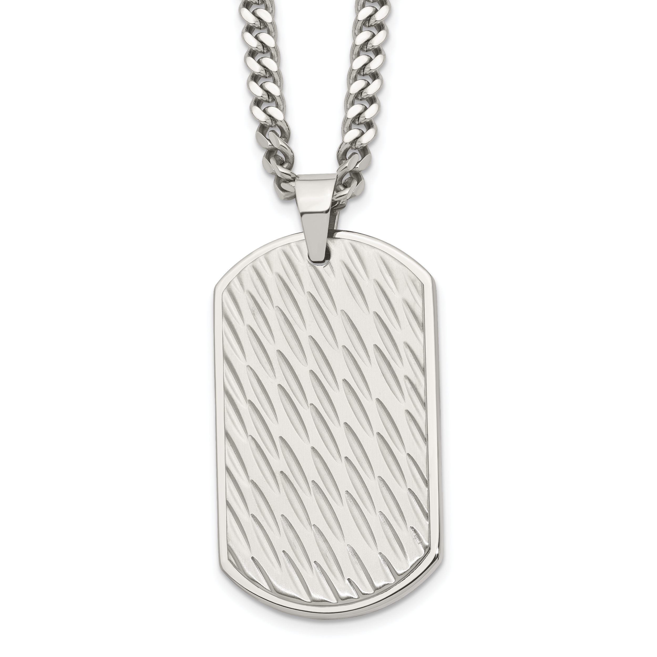 Chisel Stainless Steel Brushed Polished and Textured Dog Tag on a 24 inch Curb Chain Necklace Main image