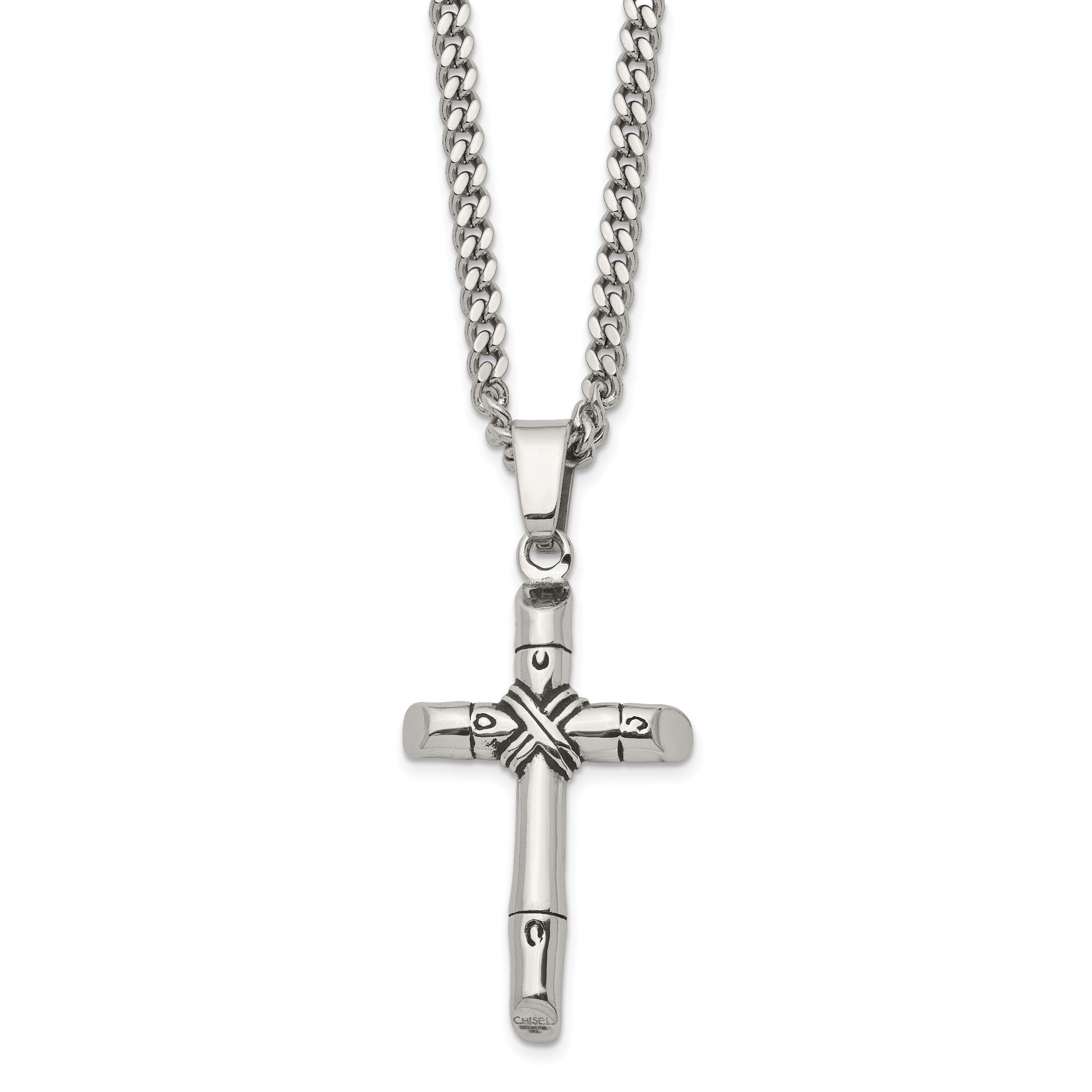 Chisel Stainless Steel Antiqued and Polished Reversible Cross Pendant on a 24 inch Curb Chain Necklace Secondary image