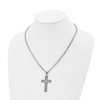 Chisel Stainless Steel Polished Black CZ Cutout Cross Pendant on a 20 inch Cable Chain Necklace