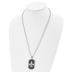 Chisel Stainless Steel Polished Black IP-plated Fleur de lis Dog Tag on a 24 inch Ball Chain Necklace