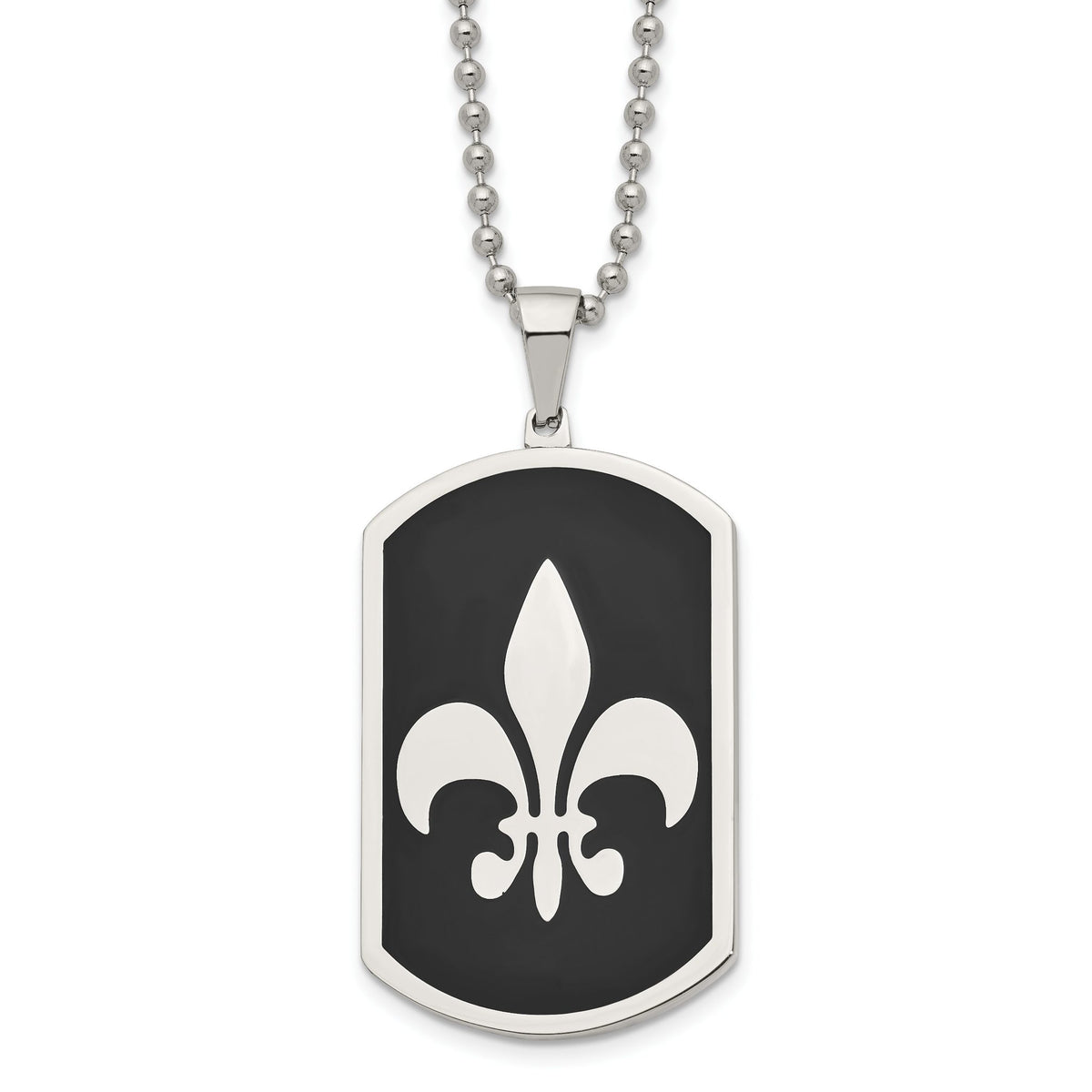 Chisel Fleur-de-Lis Dog Tag Necklace in Stainless Steel, 24 Inch - Sophia Jewelers Main image