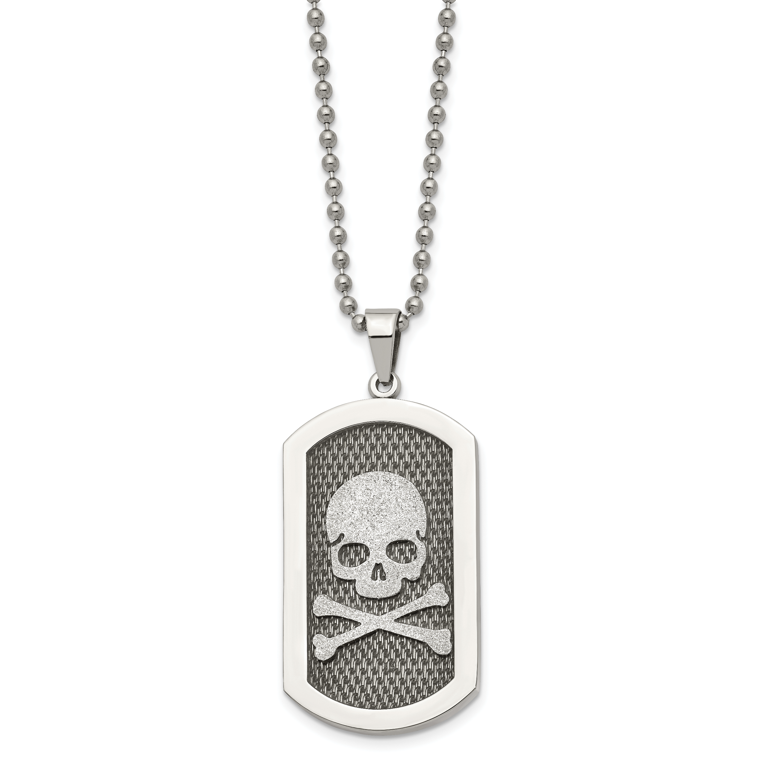 Chisel Stainless Steel Brushed and Polished Laser Cut Skull and Crossbones Dog Tag on a 24 inch Ball Chain Necklace Secondary image