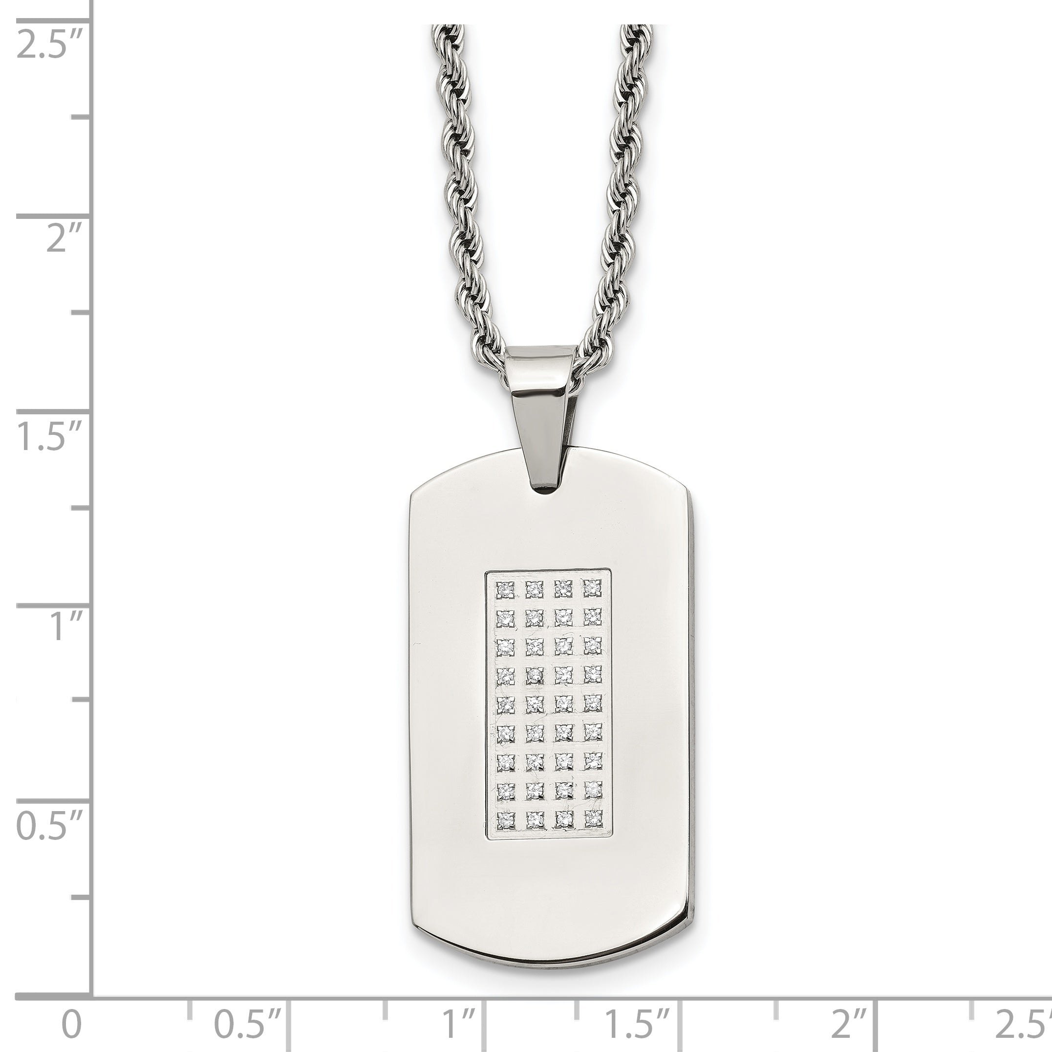 Chisel Stainless Steel Polished with CZ Dog Tag on a 22 inch Rope Chain Necklace