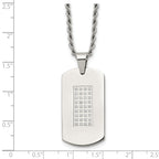 CZ Dog Tag Rope Chain Necklace in Stainless Steel