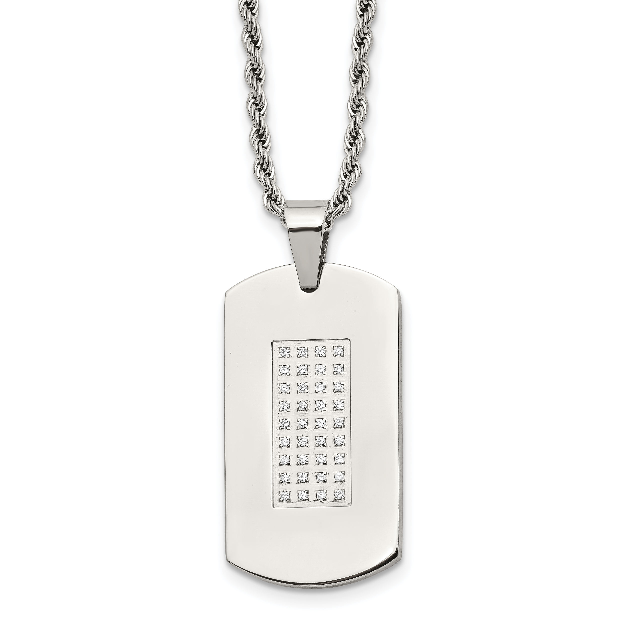 Chisel Stainless Steel Polished with CZ Dog Tag on a 22 inch Rope Chain Necklace Main image