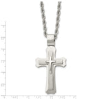 Chisel Stainless Steel Brushed and Polished Triple Layer Cross Pendant on a 24 inch Rope Chain Necklace