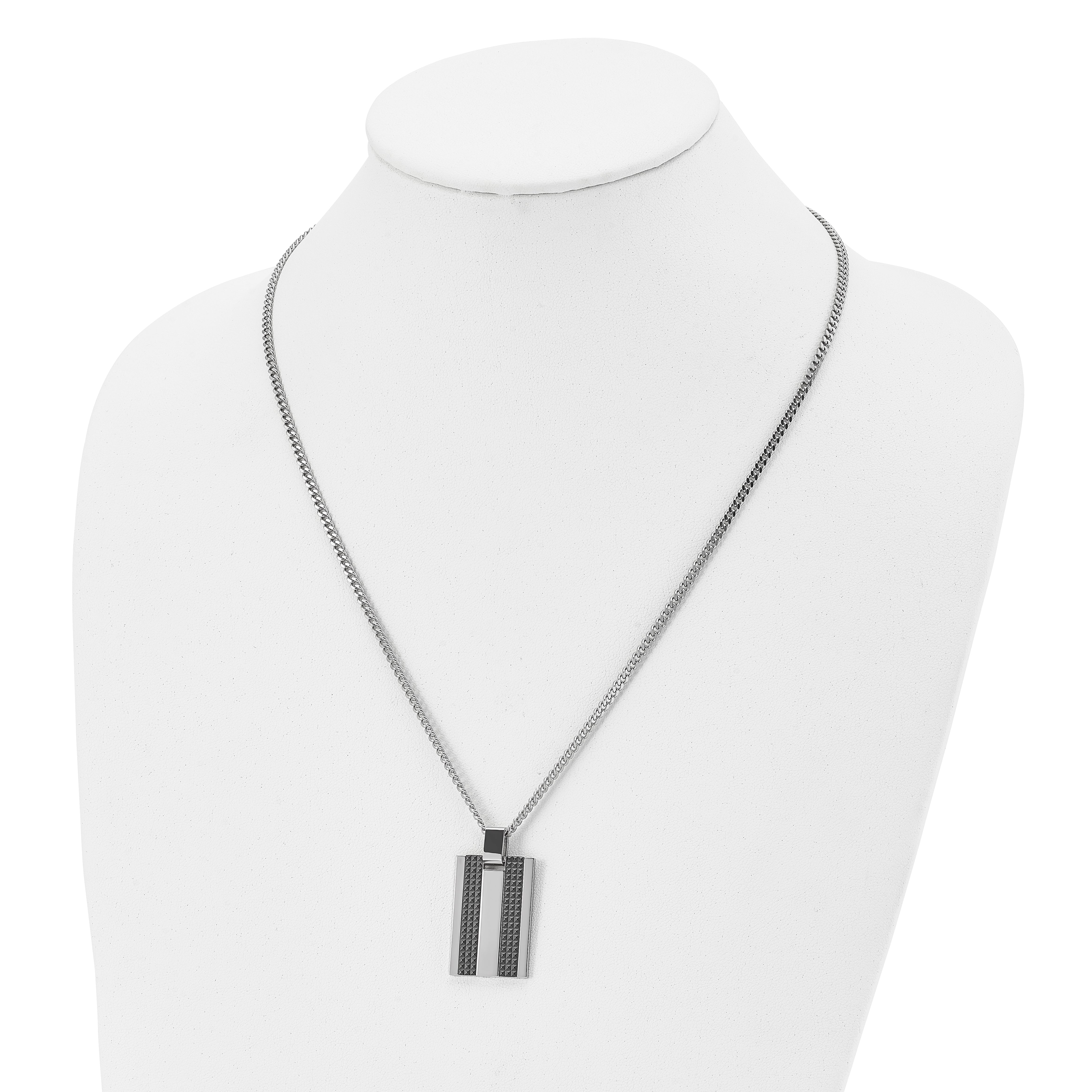 Chisel Stainless Polished and Textured Black IP-plated Rectangle Dog Tag on a 22 inch Curb Chain Necklace