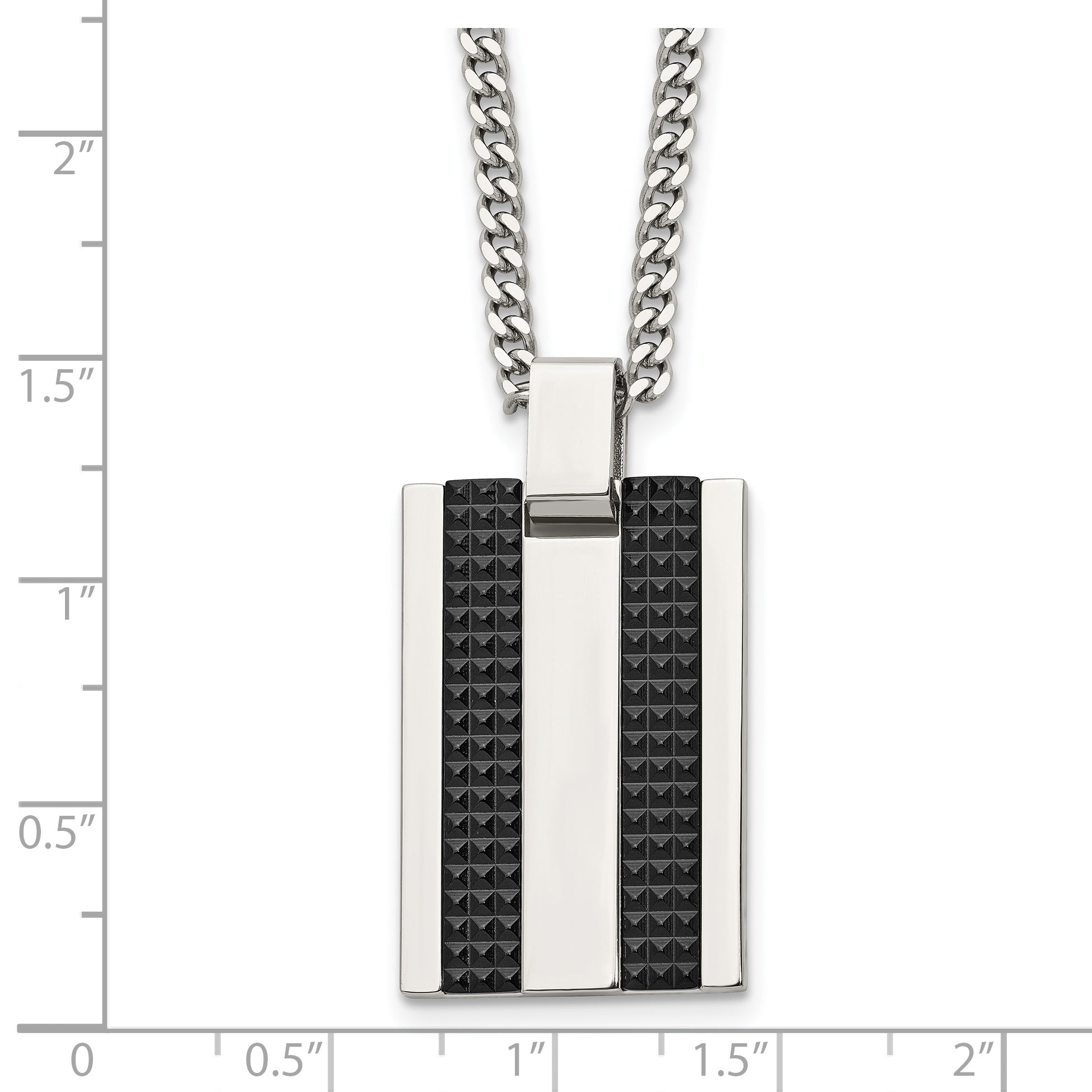 Chisel Stainless Polished and Textured Black IP-plated Rectangle Dog Tag on a 22 inch Curb Chain Necklace