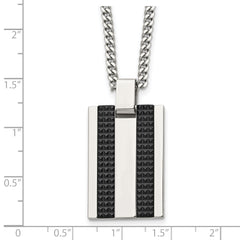 Chisel Stainless Polished and Textured Black IP-plated Rectangle Dog Tag on a 22 inch Curb Chain Necklace