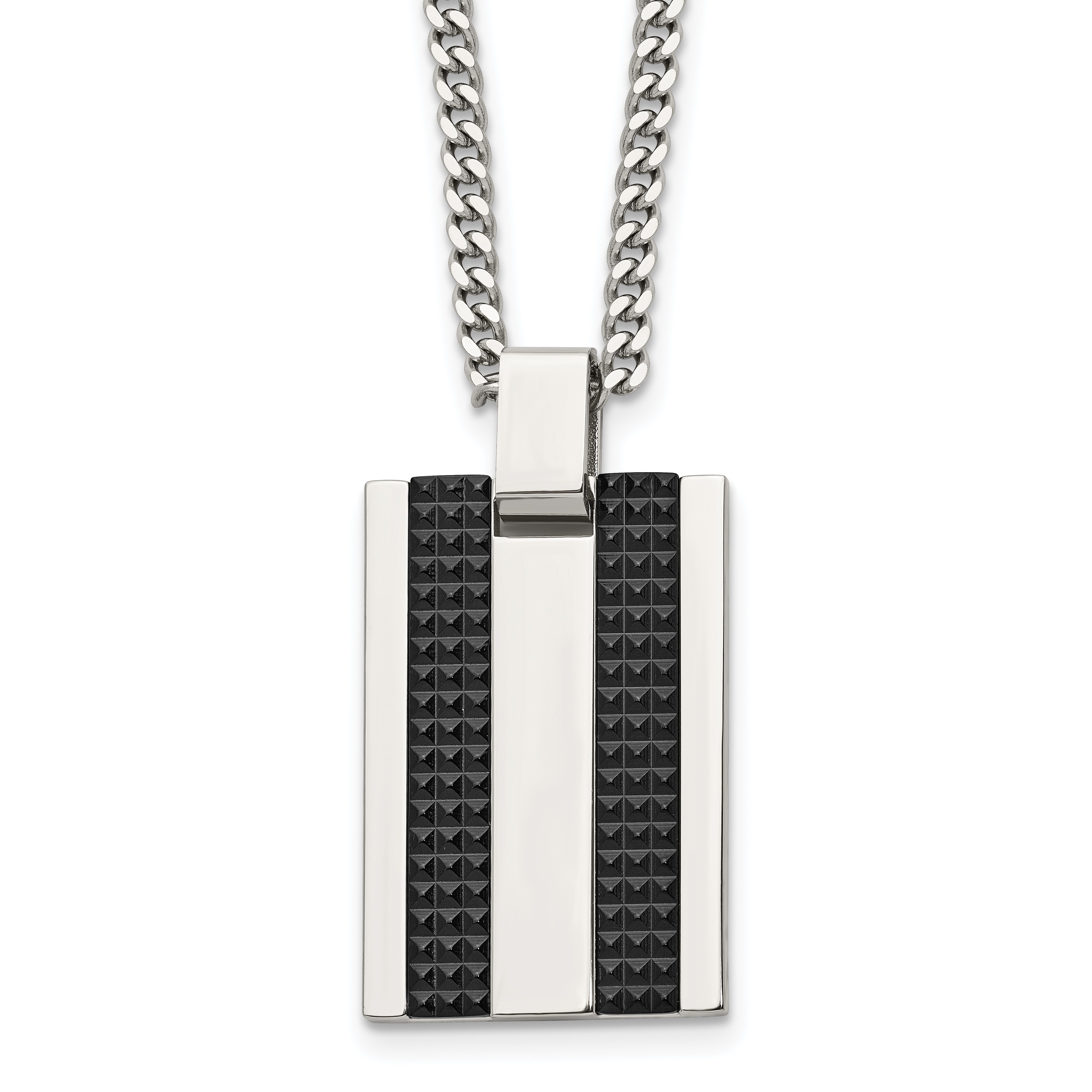 Chisel Stainless Polished and Textured Black IP-plated Rectangle Dog Tag on a 22 inch Curb Chain Necklace Main image