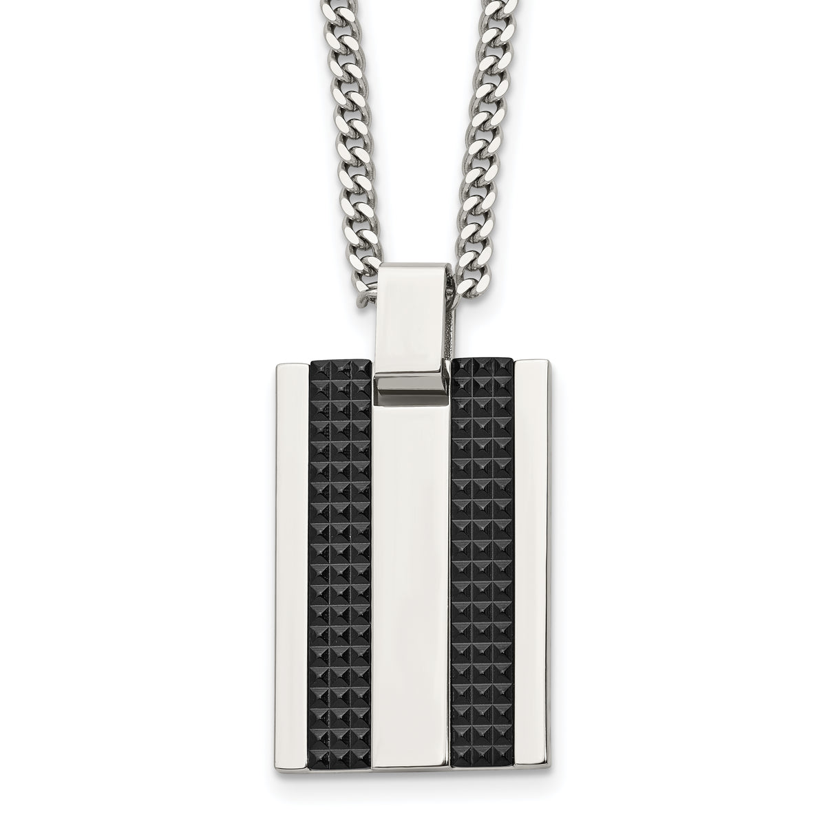 Chisel Stainless Polished and Textured Black IP-plated Rectangle Dog Tag on a 22 inch Curb Chain Necklace