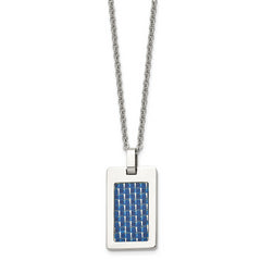 Chisel Stainless Steel Polished with Blue Carbon Fiber Inlay Rectangle Dog Tag on a 22 inch Cable Chain Necklace