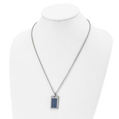 Chisel Stainless Steel Polished with Blue Carbon Fiber Inlay Rectangle Dog Tag on a 22 inch Cable Chain Necklace